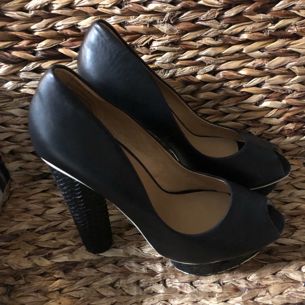 L.A.M.B Peep Toe Black Platform Shoes, $395